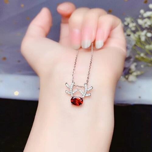 Christmas elk suit natural garnet. 925 silver lovely birthday Christmas gift