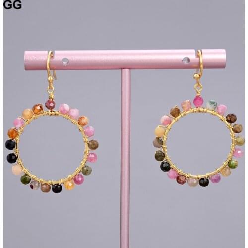 GuaiGuai Jewelry Rainbow Tourmaline Gold Color Hoop Circle Gold Plated Hook Earrings For Women Girls Gift