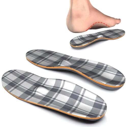 Gray Striped Plantar Fasciitis Relief Shoe Inserts, High Arch Support Insoles, Thick Orthotic Insoles Men and Women