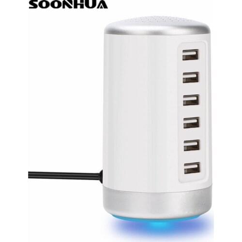 SOONHUA 6 Ports USB Charger US Plug Charging Extension Stand Socket 2.1A Fast Charger AC110-220V Power Adapter For Mobile Phone