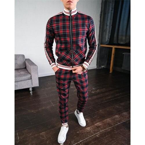 2020 New Mens Tracksuit Fashion Casual Men Fitness Sets Stripe Patchwork jogging Sweatshirt Sweatpants Sports Suit Streetwear