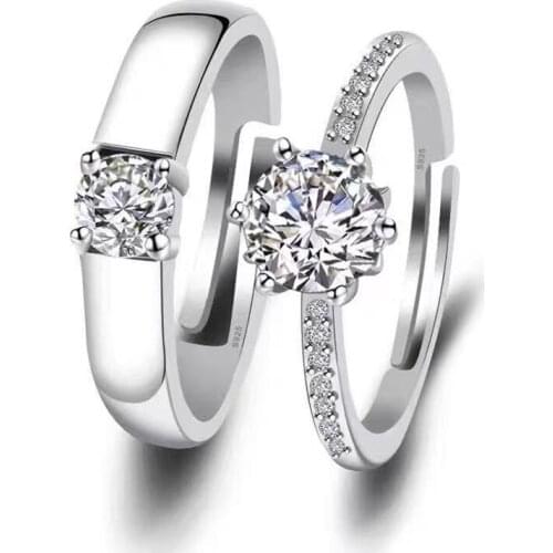 Stylish Opening Couple Rings Women Exquisite Rhinestones Zirconia Ring Simple Silver Plated Men Ring Fashion Jewelry For Lover