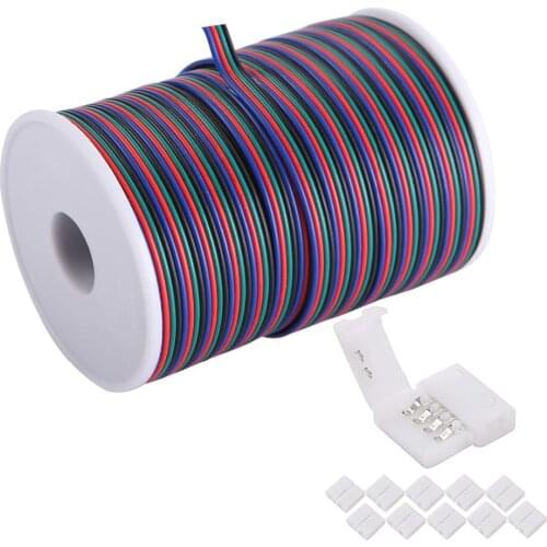 18 20 22 AWG 4Pin RGB Wire Extension Cable with Spool, Led Lights Strip Extend Cords for 5050 3528