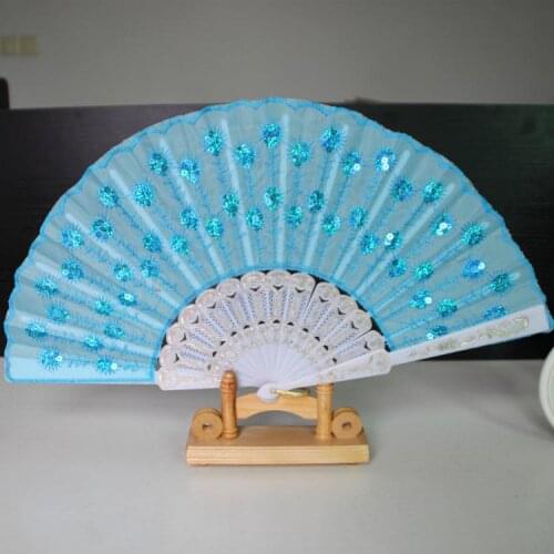 Dance fan yellow fan silk dancing fans wedding lace fan chinese dance fan plastic fan for women