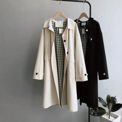 2020 Spring Cotton Turn Down Collar Long Coat Beige Casaco Feminino Abrigo Mujer Women Trench Femme