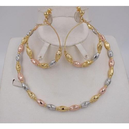 High Quality Ltaly 750 Gold color Jewelry Set For Women african beads jewlery fashion necklace set earring jewelry