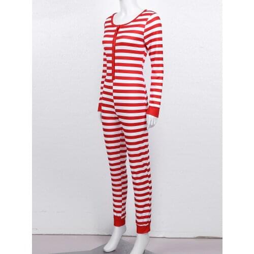 2020 New Lady Soft Striped Pajamas Jumpsuit Christmas Outfit Fall Winter Long Sleeve Home Lounge Comfortable Sleepwear Nightgown
