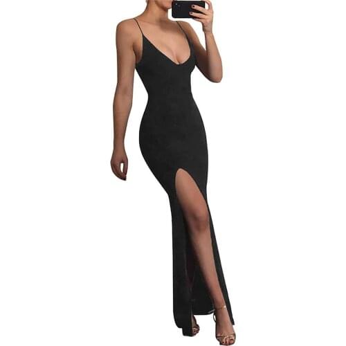 2021 Summer Womens Fashion Hot-Selling New Style Sleeveless Suspender Sexy Backless V-Neck Split Slim Dress