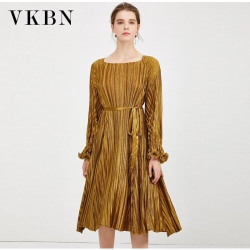 VKBN 2021 Spring and Summer Fashion Dress Women Knee-Length O-Neck Long Sleeves Pullover Vestidos De Fiesta