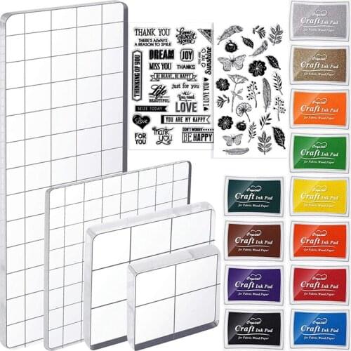 18-Piece Acrylic Stamp Block,2 Floral Rubber Transparent Stamp Seals, for Scrapbook Craft Card Making