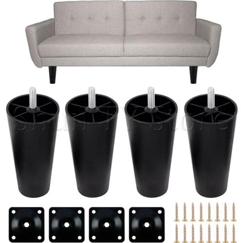 4 Pcs Multi-size Plastic Furniture Legs Round Tapered Replacement Furniture Legs With M8 Bolts For Couch Cabinet Bed TV Cabinet