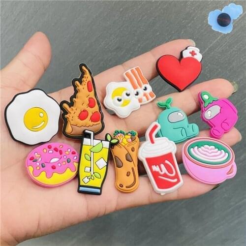 50pcs Wholesale PVC Foods Egg Donut Shoes Accessories Fashion Garden Shoe Decorations Fit Boys Girls Croc Jibz Charm