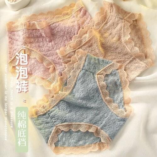6colors Sexy Lace Panties Soft Breathable Briefs Women Underwear Ladies Panty Transparent Elastic Middle-Rise Cotton Lingerie