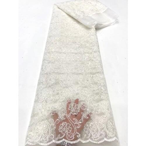Africa Lace Fabric 2021 High Quality With Sequins French Tulle Mesh Fabric Nigerian Net Lace Fabrics For Party Dress VD5035