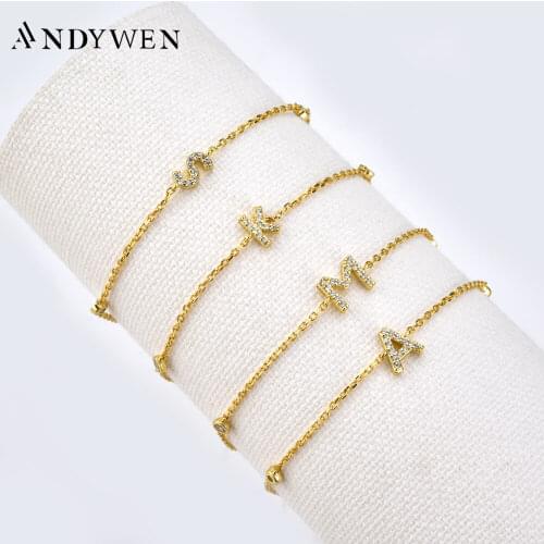 ANDYWEN 925 Sterling Silver Initial 26 Letters Alphabet Monogram Gold Name Bracelet Crystal CZ Zircon 2021 Fashionable Jewelry