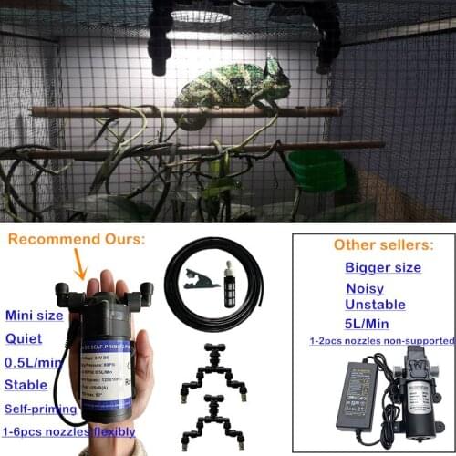 H181 Mini Size Quiet Water Pump with 2-head 360 Degree Rotating Spray Reptile Fogger Rainforest Tank Mist Cooling System Sprayer