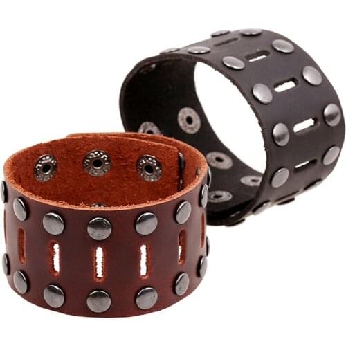 Valentine Vintage Brown Black Genuine Leather Double Layers Punk Wrap Casual Adjustable Bracelets for Men Women Pulseras Mujer