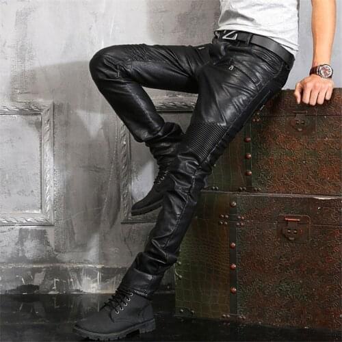 HOT MEN Motorcycle leather pants riding slim jeans racing pants fashion punk fan pants men and women with the same paragraph