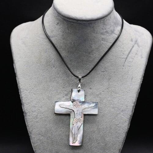 Natural Shell Pendant Necklace Cross Shape Mother of Pearl Shell Pendant Necklace for Jewelry Exquisite Gift Length 55+5cm
