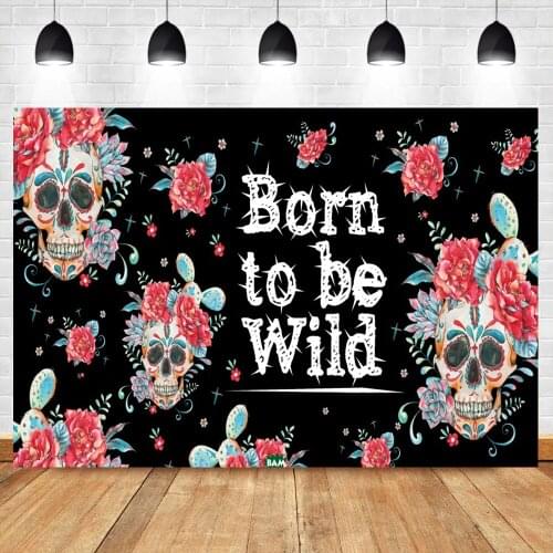 Photographic Backdrop For Photo Day Of Dead Born To Be Wild Flower Skull Flower Pattern Party Poster Photog Background Photocall