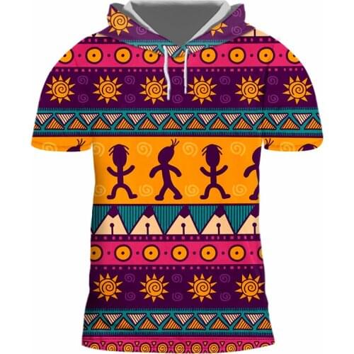 IFPD EU Size Summer Men Casual Print Cartoons Totem Pattern 3D Hooded T Shirt Oversize Femme Hiphop Short Sleeve Tshirt Dropship