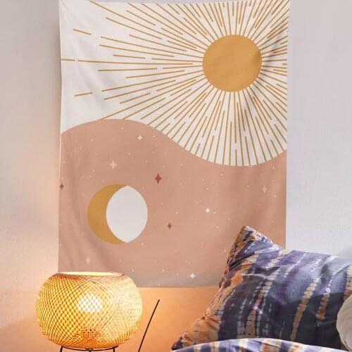 Yin Yang Tapestry Wall Hanging Pink Moon Phase Celestial Wall Tapestry Hippie INS Wall Carpets Dorm Decor Starry Sky Carpet
