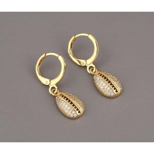 Dainty White Zircon Shell Drop Earrings Bohemia Summer Beach Jewelry Gift Fashion Simple Geometric Metal Earring