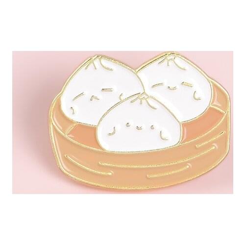 Creative Bamboo Steamed Buns Brooch Chinese Food Bag Enamel Pins Broches for Men Women Badge Pines Brooches Jewelry Accessories