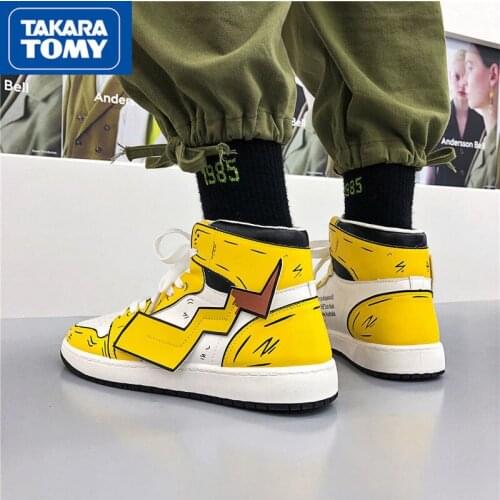 TAKARA TOMY Pokemon Mens Fashion Trend Non-slip Wear-resistant Comfortable High-top Shoes Simple Cartoon Printed Sneakers