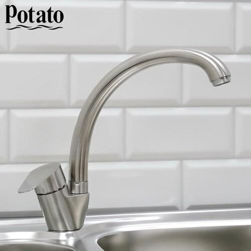 Potato Kitchen Faucet SUS304 Stainless Steel Single Handle Cold and Hot Water Kitchen Sink Torneira p58310S