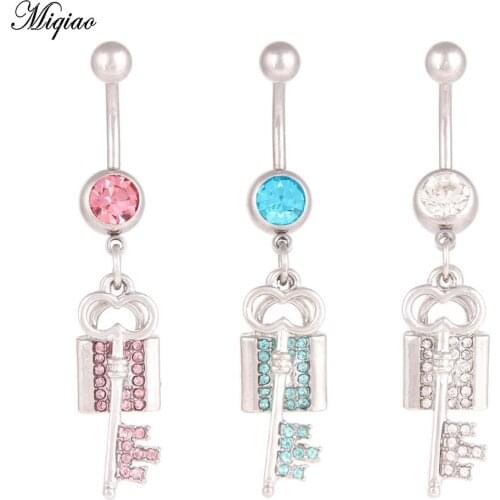 Miqiao 1 pcs Body Piercing Jewelry Key Keyhole Stainless Steel Belly Button Ring Belly Button Explosion Style