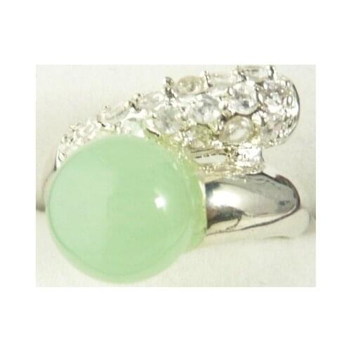 Wholesale noble light green Natural jade silver plated crystal inlay fashion ring(#7.8.9)
