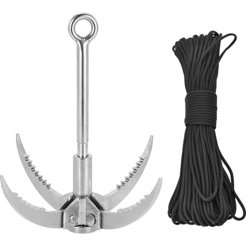 Outdoor 4 Claws Survival Climbing Stainless Steel Foldable Grappling Hook Mountaineering Survival Rescue Claw Lifehook With Rope