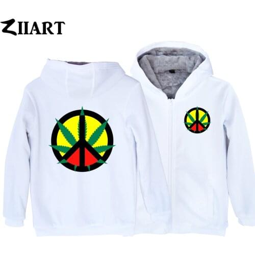 Woman Girl Parkas Full Zip Coat Plus Velvet Autumn Winter Peace Symbols Plant Leaf Reggae Regge Rasta Jamaica ZIIART
