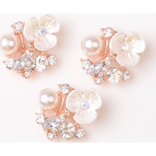 10 PCS 20x20mm Metal Alloy KC Gold Plated Crystal Imitation Pearl Flowers DIY Earrings Hair Accessories For Jewelry Making