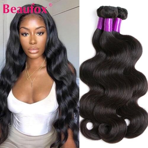 Beaufox Body Wave Bundles Brazilian Hair Weave Bundles Human Hair Bundles 1/3/4 Pcs Remy Hair Extensions Natural/Jet Black Color