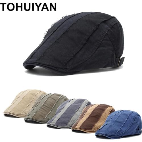 TOHUIYAN Distressed Newsboy Cap Men Washed Cotton Flat Caps Adult Boinas De Hombre Baker Boy Driving Hat Gorra Women Golf Hats