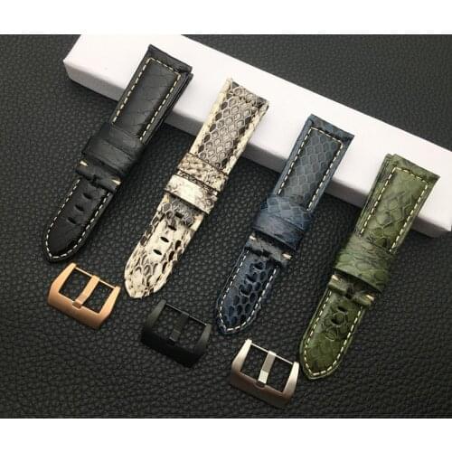 Luxury Brand 22mm 24mm Red White Black Green Blue real snake Calf Leather Watchband for Panerai strap watch band pin buckle tool