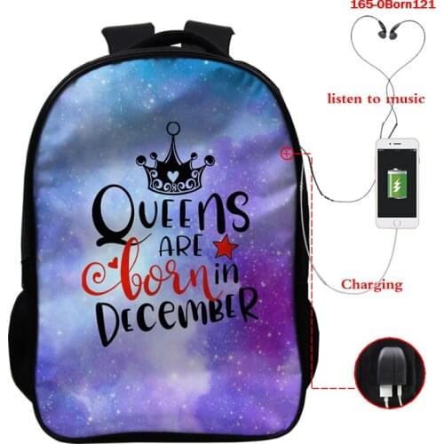 Queen Are Born In February Backpack School Bags Boys Girls Teenager 3D Galaxy Colors Fashion Women Backpacks Laptop Travel Bags