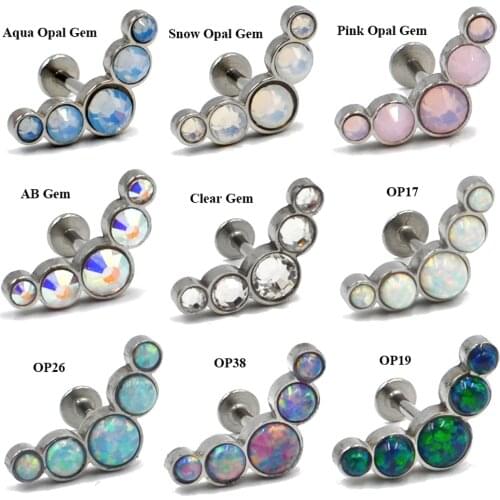 1PC G23 Titanium&Surgical Steel Opal Gem Internally Threaded Ear Tragus Cartilage Crystal Earring Labret Stud Piercing Jewelry