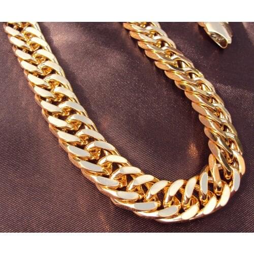 Heavy Yellow Gold GF Double Curb Chain Mens Huge Necklace 9mm wide thick Not satisfied, 7 days no reason to refund