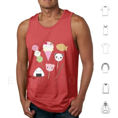 Japanese Kawaii Snacks Tank Tops Vest Sleeveless Japan Kawaii Food Candy Snacks Crepe Dango Taiyaki Pocky Harajuku
