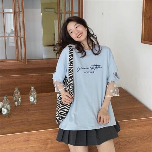 2021 Summer Womens Vitality Girl Stitching Sleeves Unique Design Womens T-Shirt Sweet Style Creative Womens Top