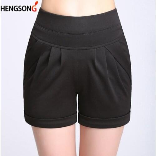 Women Beach Shorts Summer Shorts Elastic Waist Ladies Solid Draped Shorts With Pockets Black White High Quality