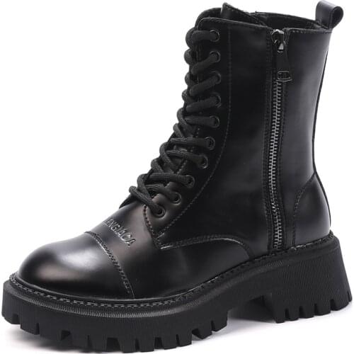 Womens Winter Boots, Front Lace-up Snow Boots, Leather Motorcycle Boots, Fashionable Womens High Boots Platform Shoes