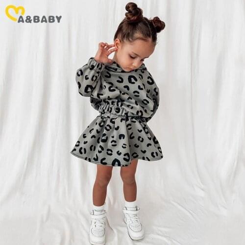Ma&Baby 1-6Y Toddler Kid Children Girl Clothes Set Hooded Sweatshirts Tops Skirts Leopard Outfits Autumn Spring Clothing Costume