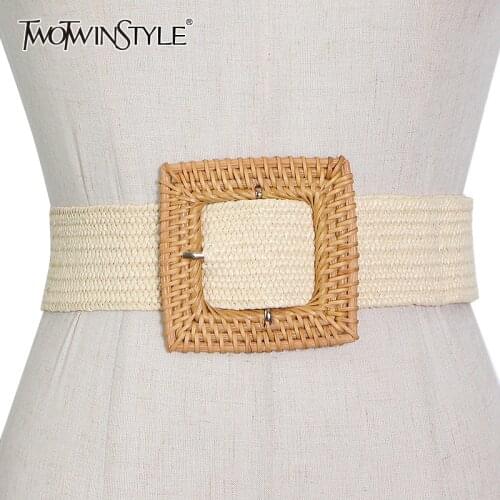 TWOTWINSTYLE Temperament Patchwork Hit Color Weave Belt For Women Casual Elegant Belts Female Accessories New Spring 2021 Style
