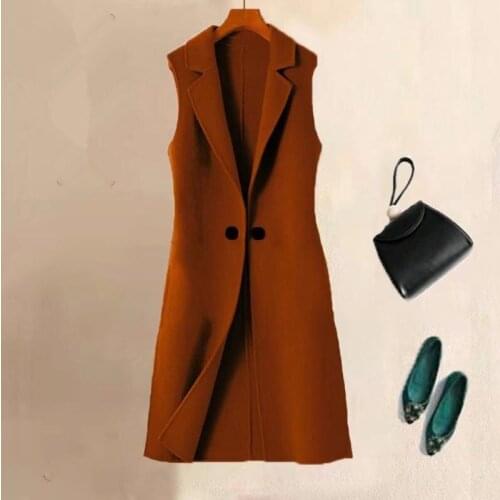 Woolen Long Vest Winter Coat 2021 Autumn Women Korean Mid-Length Wool Waistcoat Slim Sleeveless Jacket Ladies Tops Gilet Femme
