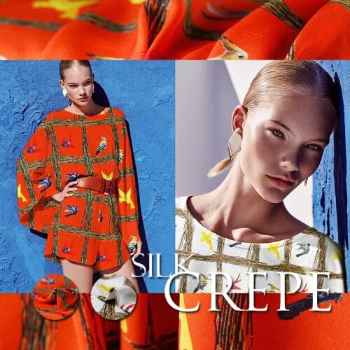 114 cm printed silk fabric for dress 12 mm silk crepe de chine fabric summer breathable dress dress fabric wholesale silk cloth