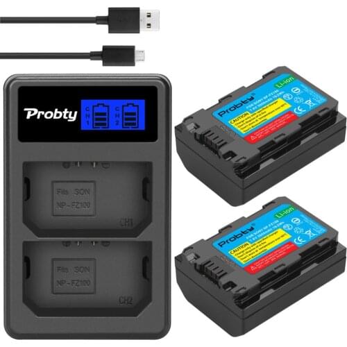 2Pcs 2600mAh NP-FZ100 NP FZ100 Battery + LCD USB Dual Charger for SONY ILCE-9 A7m3 a7r3 A9 A9R 7RM3 BC-QZ1 Cameras